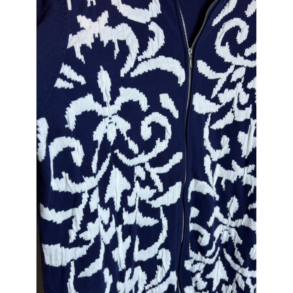 Chicos Weekends Cardigan Sweater Navy w/White Lightweight Beach Summer Nights 3 - Picture 11 of 15